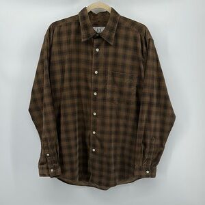 Armani Exchange Grunge Western Rugged Brown&Black Plaid Casual L/S Shirt SzM